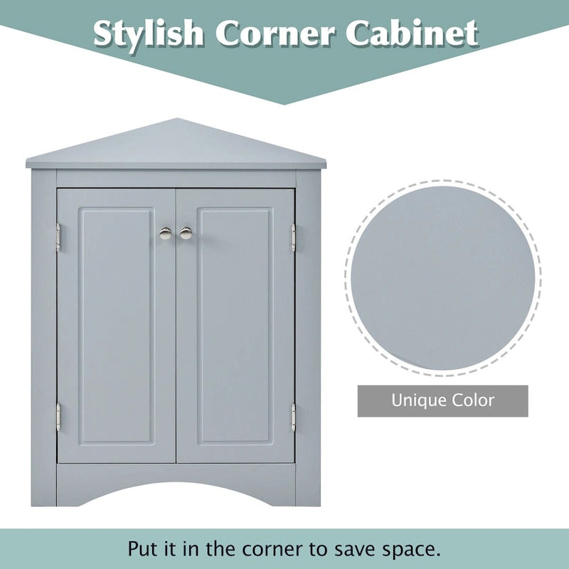 Corner Bathroom Storage Cabinet with Adjustable Shelves, Freestanding Floor Cabinet