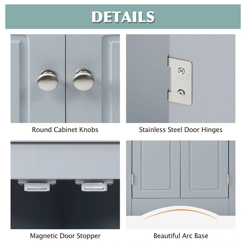 Corner Bathroom Storage Cabinet with Adjustable Shelves, Freestanding Floor Cabinet