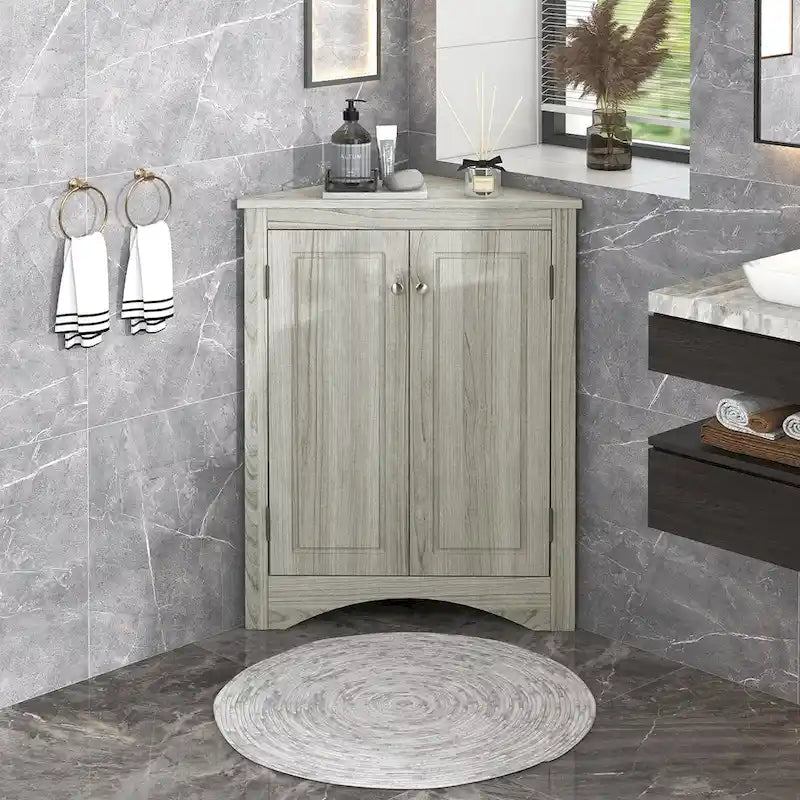 Corner Bathroom Storage Cabinet with Adjustable Shelves, Freestanding Floor Cabinet