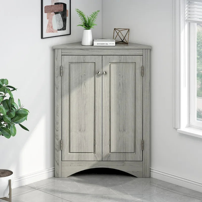Corner Bathroom Storage Cabinet with Adjustable Shelves, Freestanding Floor Cabinet