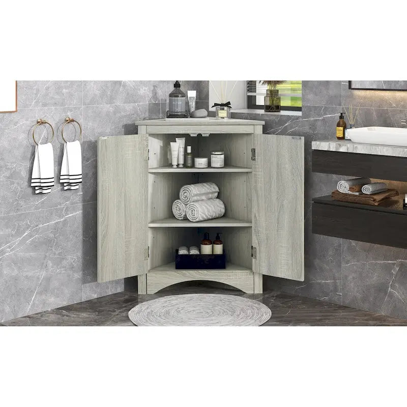 Corner Bathroom Storage Cabinet with Adjustable Shelves, Freestanding Floor Cabinet