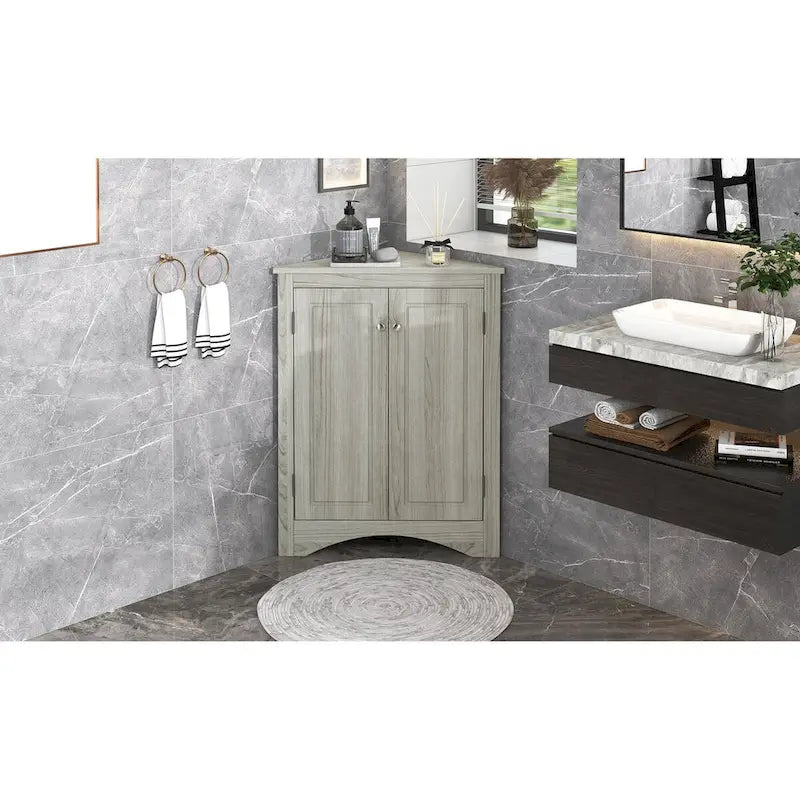 Corner Bathroom Storage Cabinet with Adjustable Shelves, Freestanding Floor Cabinet
