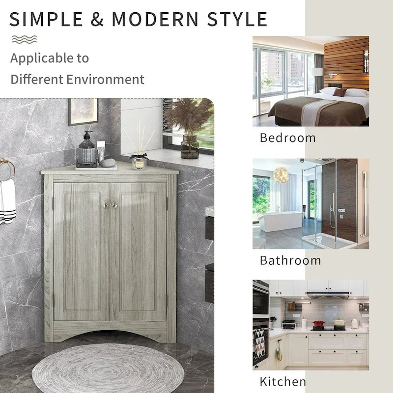 Corner Bathroom Storage Cabinet with Adjustable Shelves, Freestanding Floor Cabinet