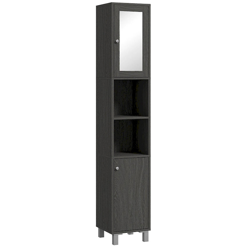 kleankin Tall Bathroom Storage Cabinet with Mirror, Wooden Freestanding Tower Cabinet with Adjustable Shelves for Bathroom