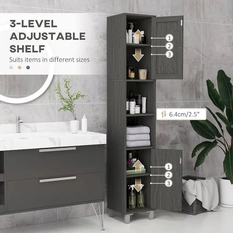 kleankin Tall Bathroom Storage Cabinet with Mirror, Wooden Freestanding Tower Cabinet with Adjustable Shelves for Bathroom
