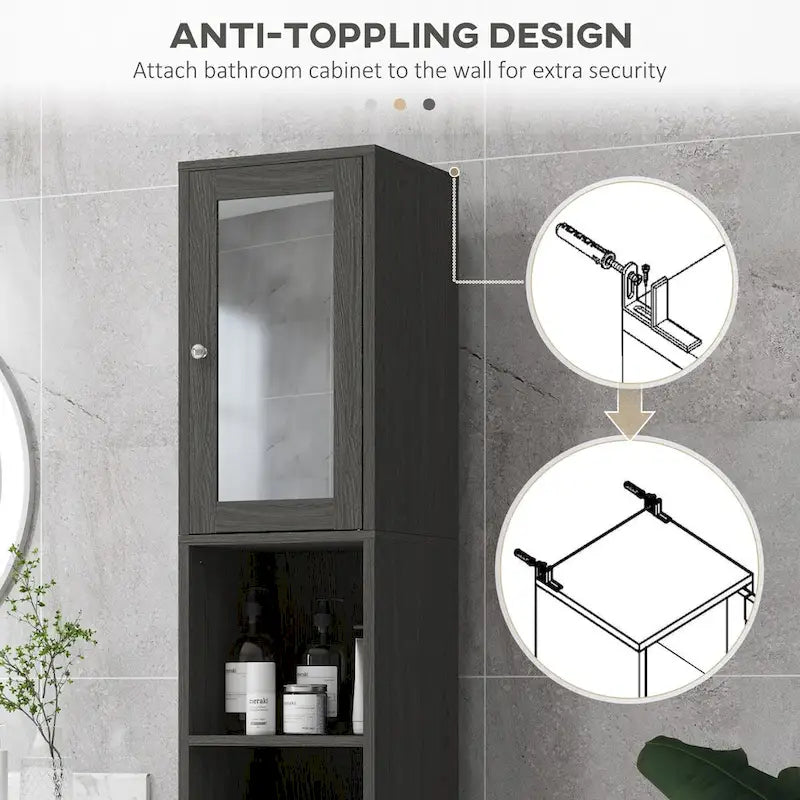 kleankin Tall Bathroom Storage Cabinet with Mirror, Wooden Freestanding Tower Cabinet with Adjustable Shelves for Bathroom