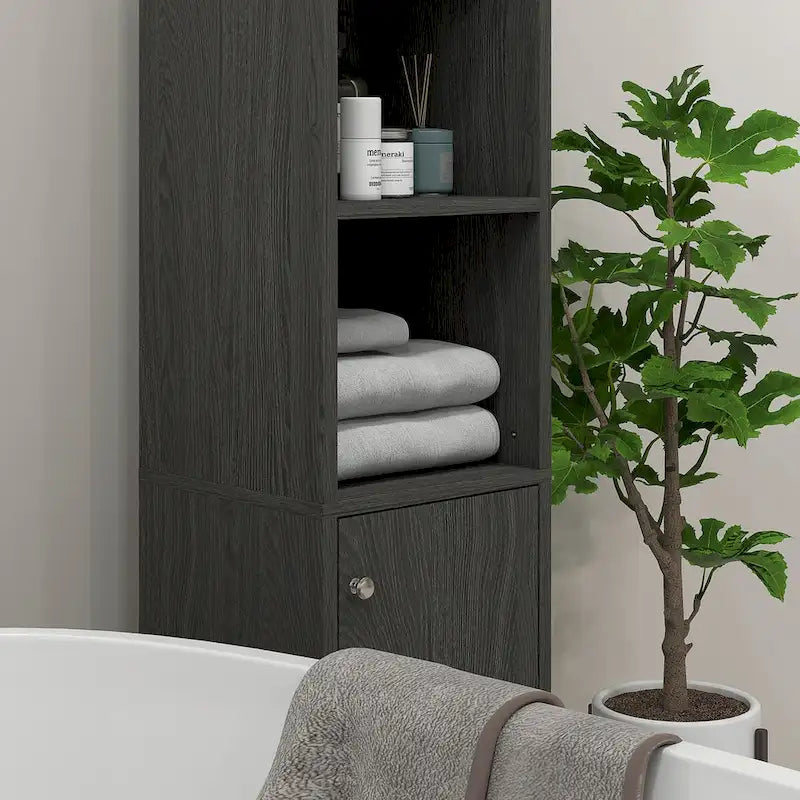 kleankin Tall Bathroom Storage Cabinet with Mirror, Wooden Freestanding Tower Cabinet with Adjustable Shelves for Bathroom