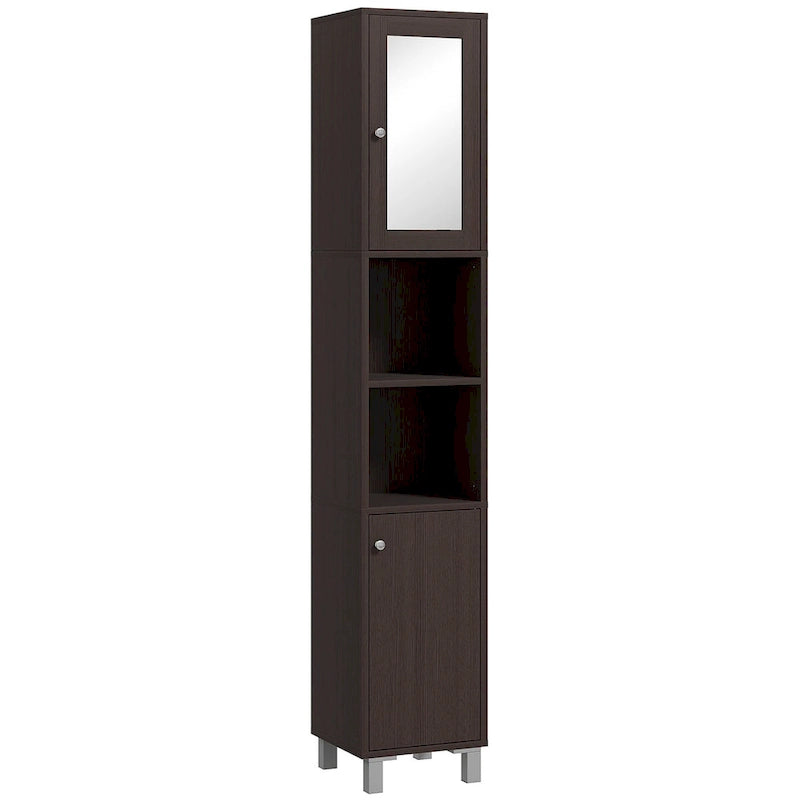 kleankin Tall Bathroom Storage Cabinet with Mirror, Wooden Freestanding Tower Cabinet with Adjustable Shelves for Bathroom