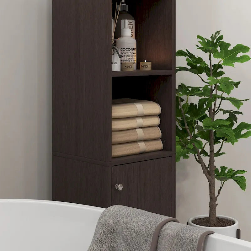 kleankin Tall Bathroom Storage Cabinet with Mirror, Wooden Freestanding Tower Cabinet with Adjustable Shelves for Bathroom