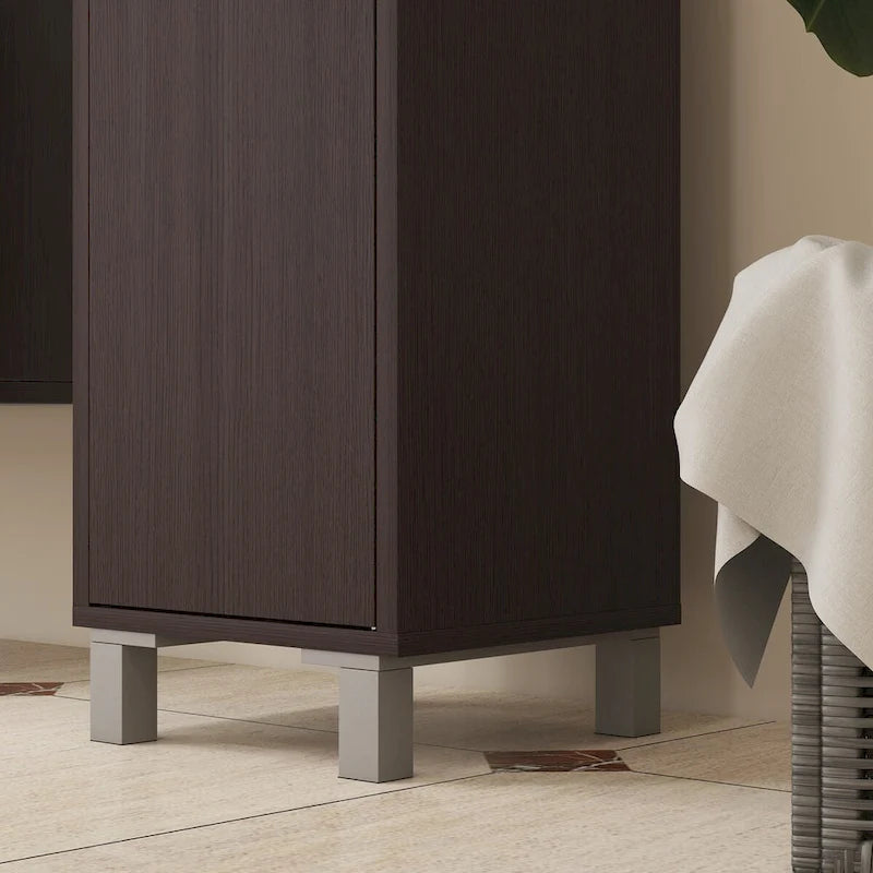 kleankin Tall Bathroom Storage Cabinet with Mirror, Wooden Freestanding Tower Cabinet with Adjustable Shelves for Bathroom