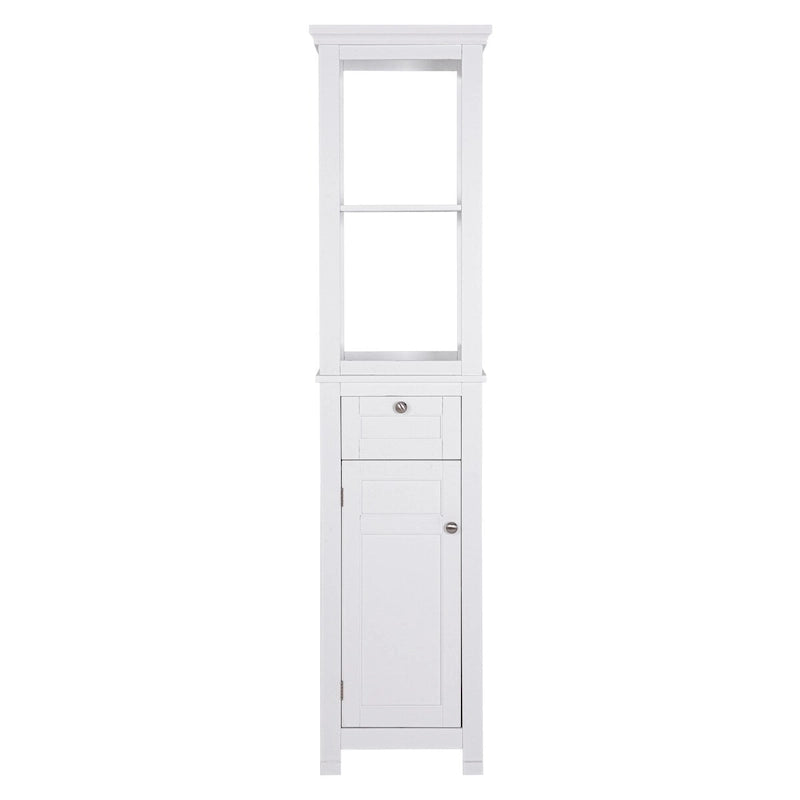 Tall Slim Bathroom Storage Cabinet with Door, Drawer and Open Shelves