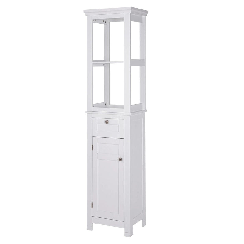 Tall Slim Bathroom Storage Cabinet with Door, Drawer and Open Shelves