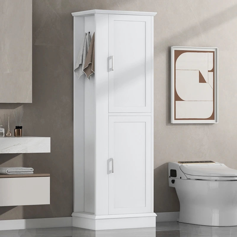 Tall Bathroom Storage Cabinet with Hook and Adjustable Shelf