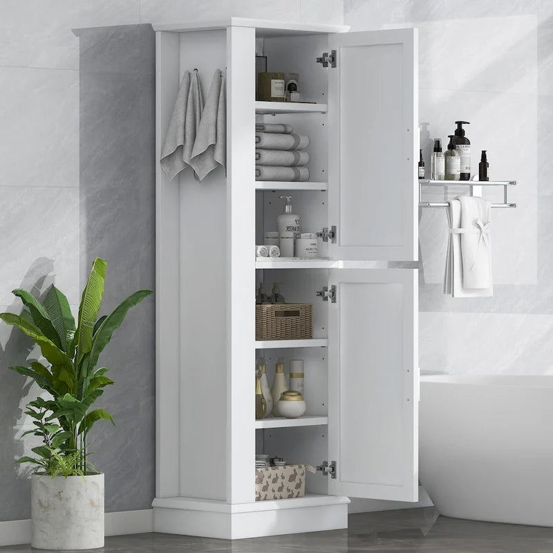 Tall Bathroom Storage Cabinet with Hook and Adjustable Shelf