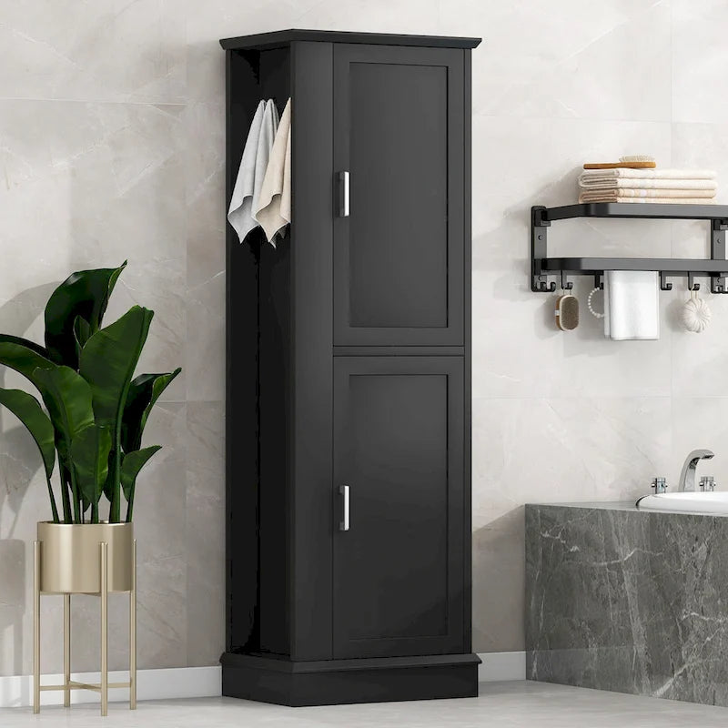 Tall Bathroom Storage Cabinet with Hook and Adjustable Shelf