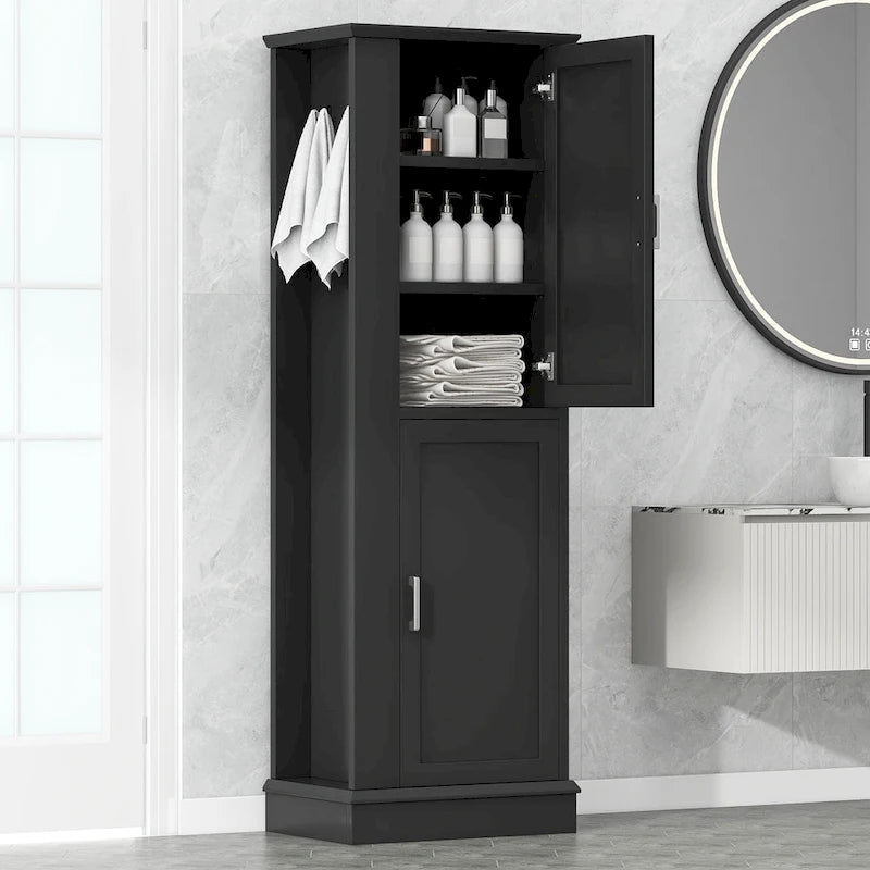 Tall Bathroom Storage Cabinet with Hook and Adjustable Shelf
