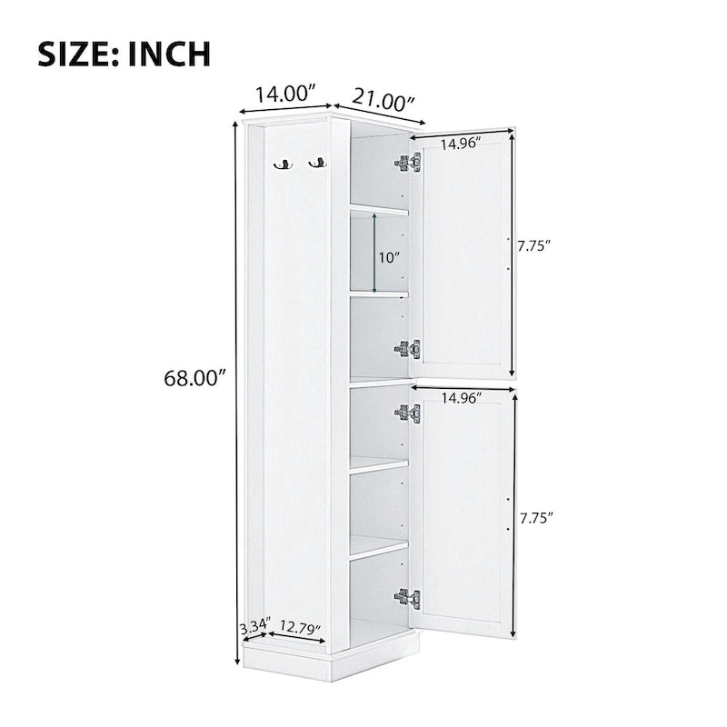 Tall Bathroom Storage Cabinet with Hook and Adjustable Shelf