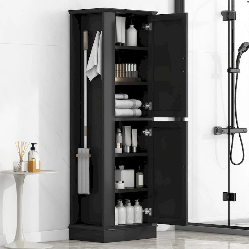 Tall Bathroom Storage Cabinet with Hook and Adjustable Shelf