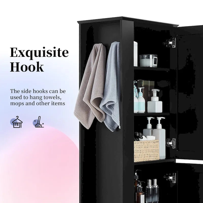 Tall Bathroom Storage Cabinet with Hook and Adjustable Shelf