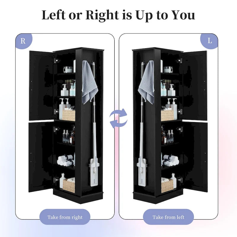 Tall Bathroom Storage Cabinet with Hook and Adjustable Shelf