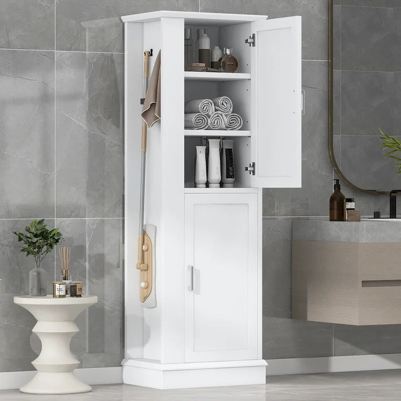 Tall Bathroom Storage Cabinet with Hook and Adjustable Shelf