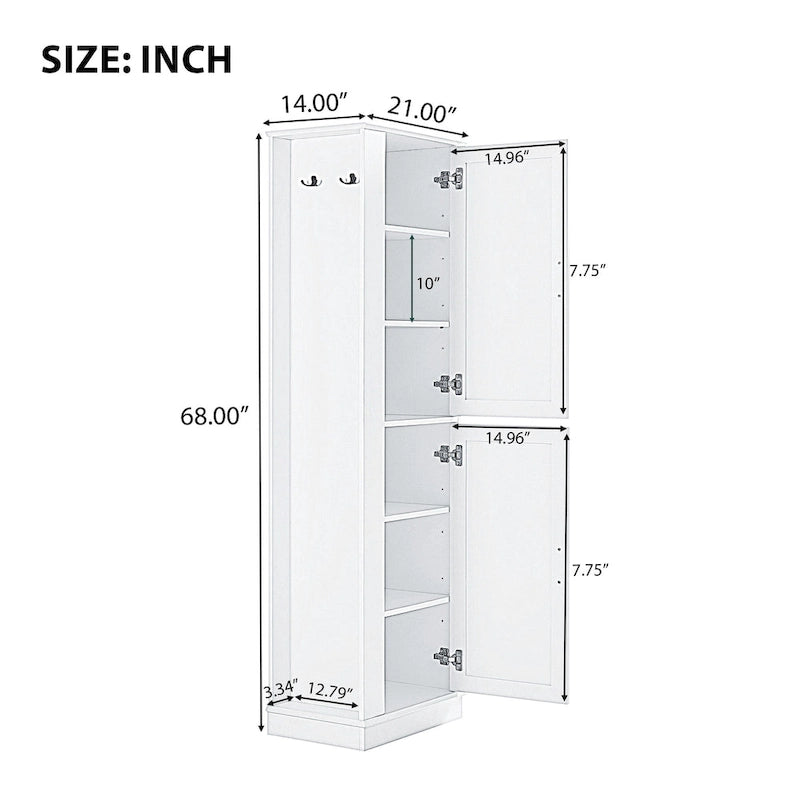 Tall Bathroom Storage Cabinet with Hook and Adjustable Shelf