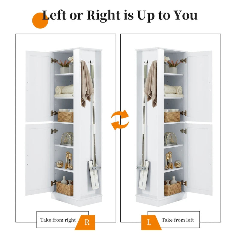 Tall Bathroom Storage Cabinet with Hook and Adjustable Shelf