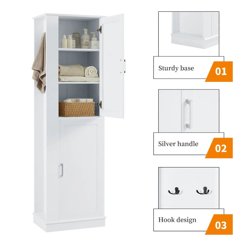 Tall Bathroom Storage Cabinet with Hook and Adjustable Shelf