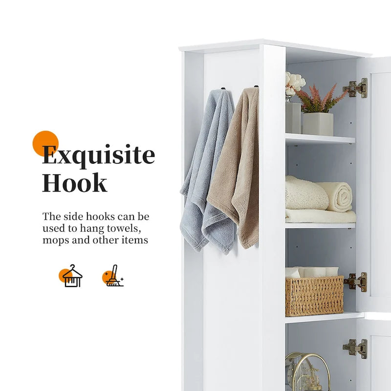 Tall Bathroom Storage Cabinet with Hook and Adjustable Shelf
