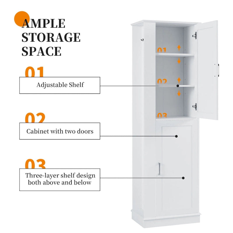 Tall Bathroom Storage Cabinet with Hook and Adjustable Shelf
