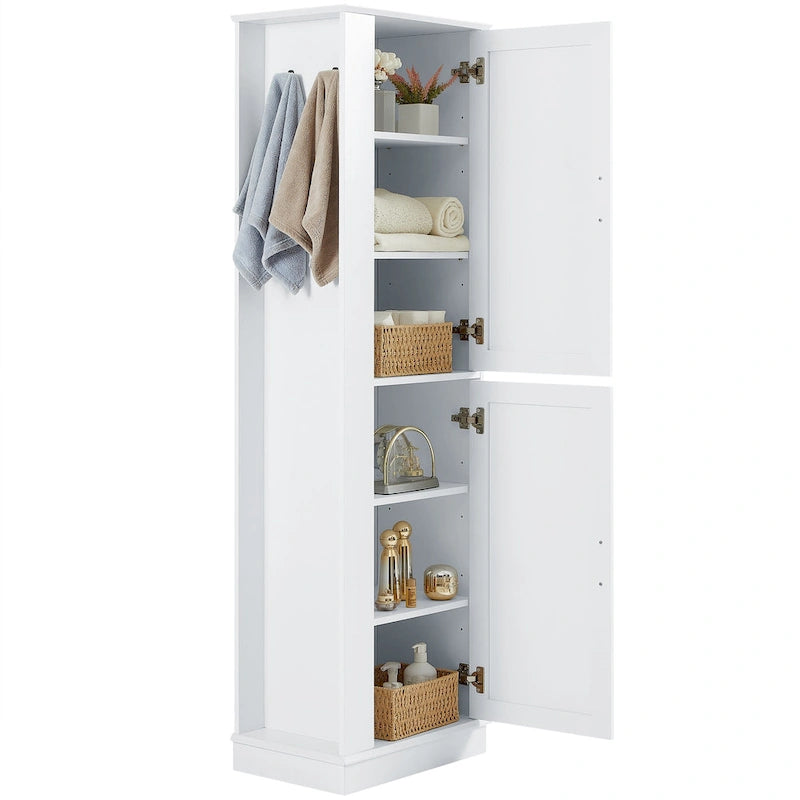Tall Bathroom Storage Cabinet with Hook and Adjustable Shelf
