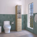 Modern Bathroom Linen Cabinet with Glass Door and Drawers