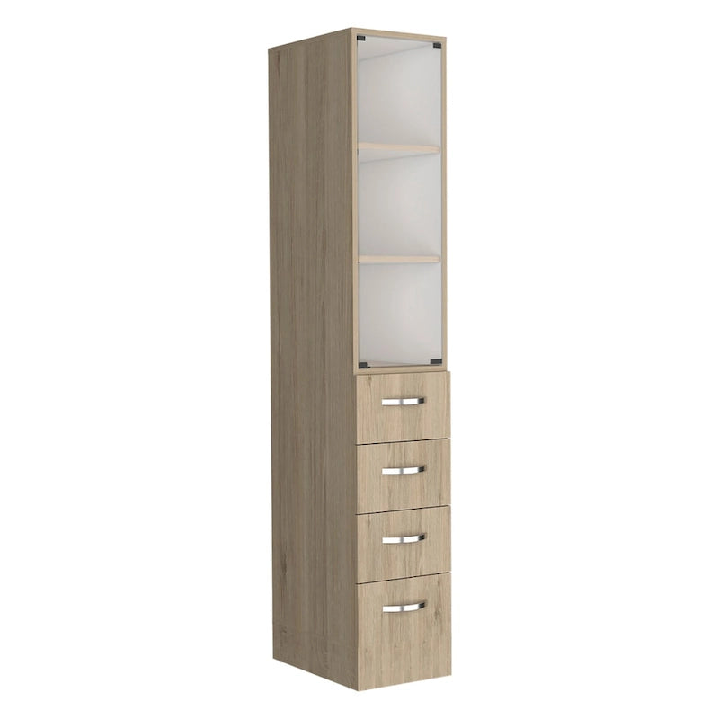 Modern Bathroom Linen Cabinet with Glass Door and Drawers