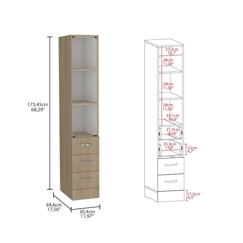 Modern Bathroom Linen Cabinet with Glass Door and Drawers