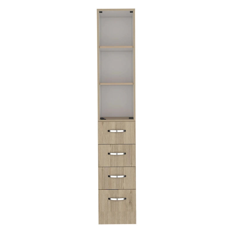 Modern Bathroom Linen Cabinet with Glass Door and Drawers