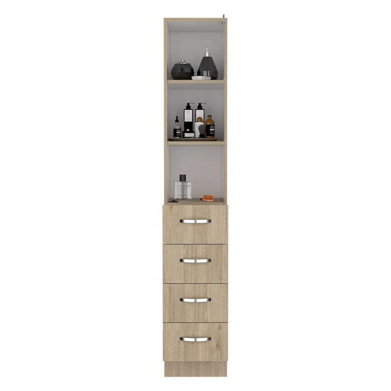 Modern Bathroom Linen Cabinet with Glass Door and Drawers