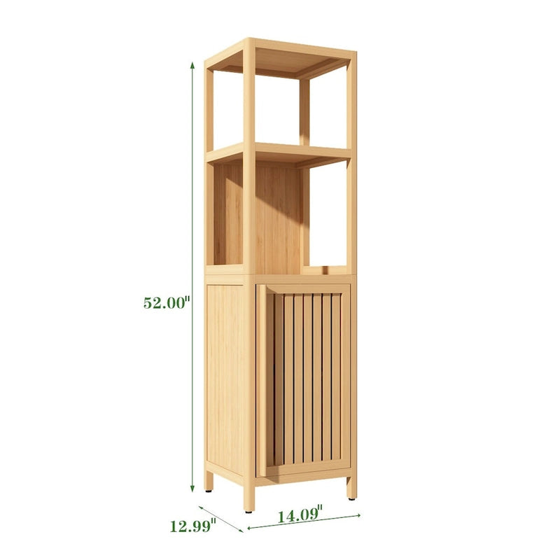 Slim Bamboo Bathroom Storage Cabinet with Open Shelves