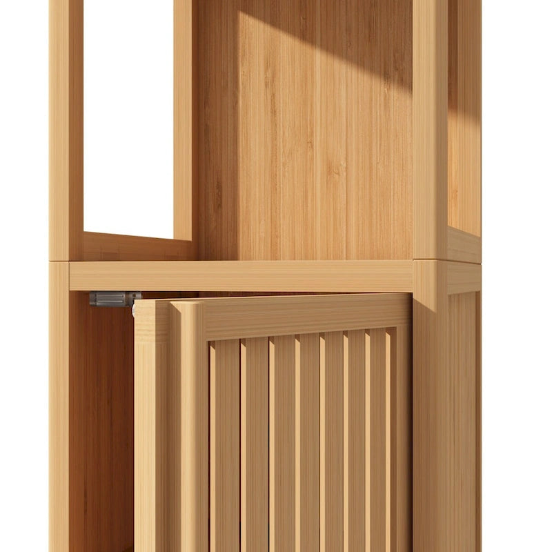 Slim Bamboo Bathroom Storage Cabinet with Open Shelves
