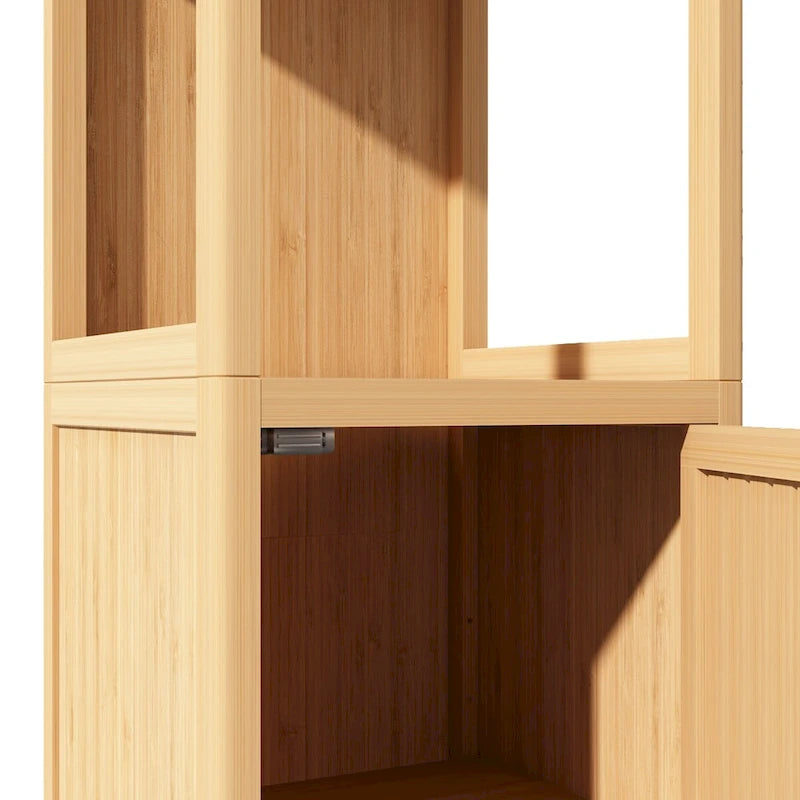 Slim Bamboo Bathroom Storage Cabinet with Open Shelves