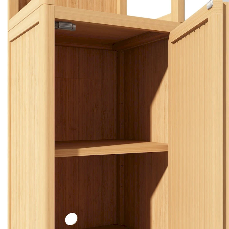 Slim Bamboo Bathroom Storage Cabinet with Open Shelves