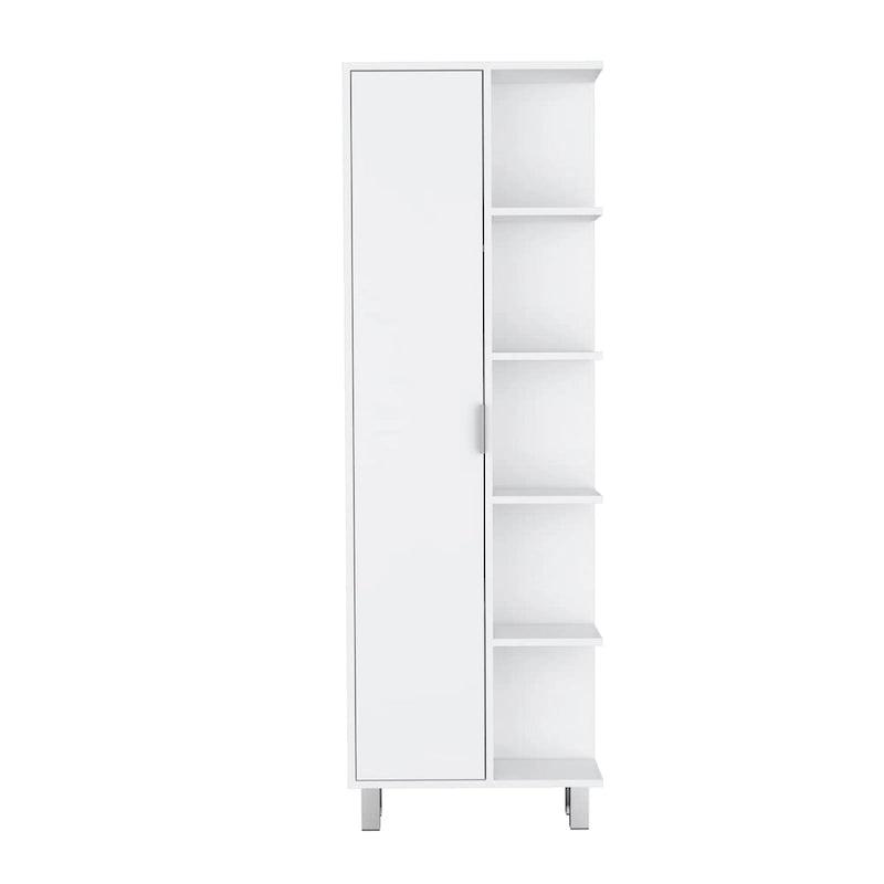 63-Inch High Bathroom Storage Cabinet with Four Open Shelves