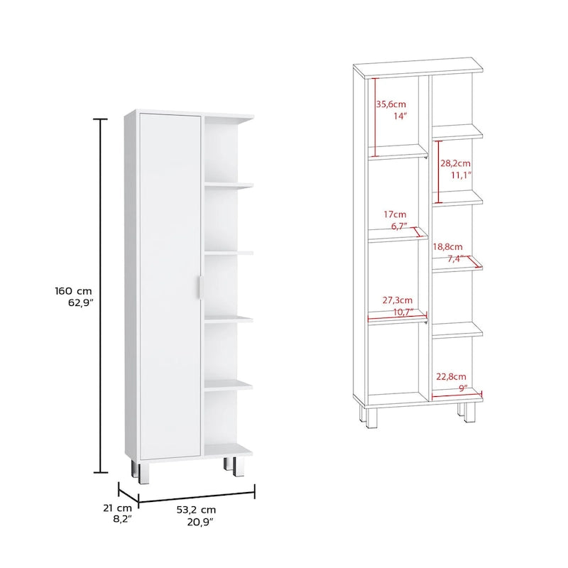 63-Inch High Bathroom Storage Cabinet with Four Open Shelves