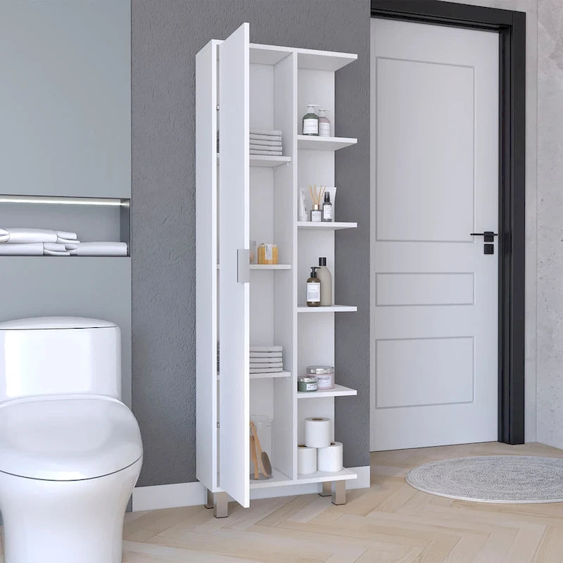 63-Inch High Bathroom Storage Cabinet with Four Open Shelves