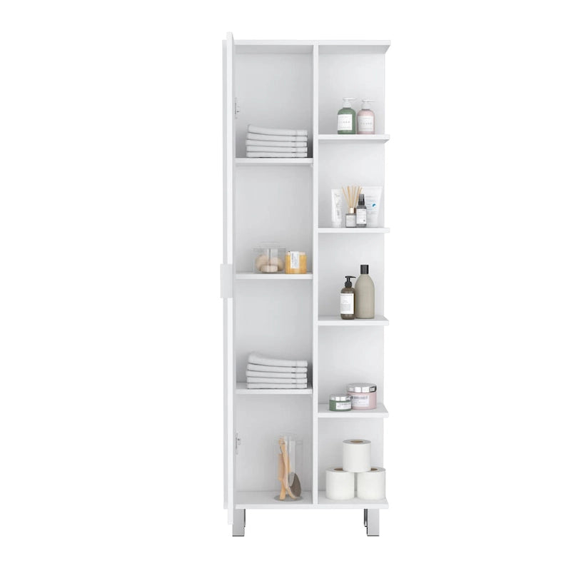 63-Inch High Bathroom Storage Cabinet with Four Open Shelves
