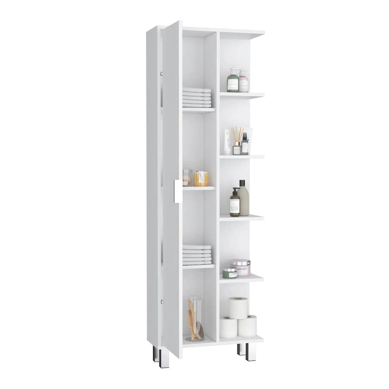 63-Inch High Bathroom Storage Cabinet with Four Open Shelves