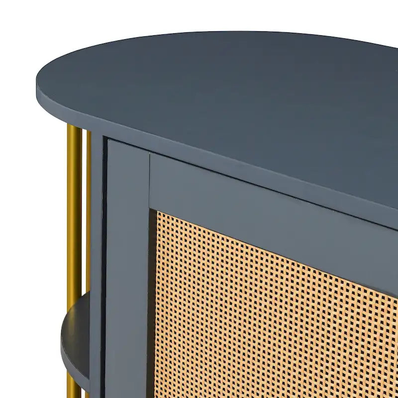 2-Door Curved Rattan Sideboard with Gold Trim