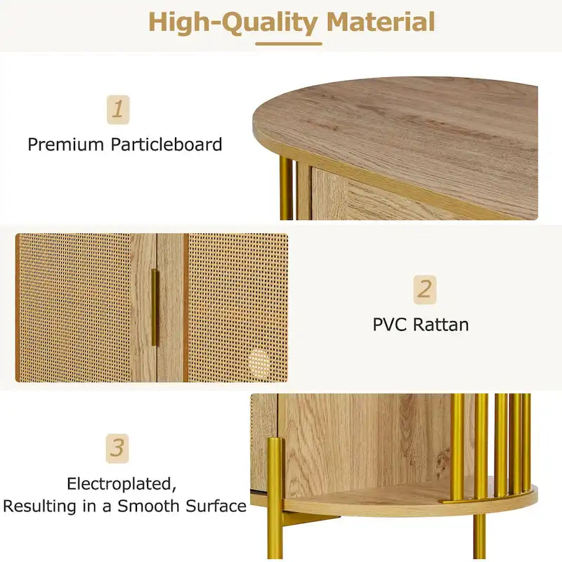 2-Door Curved Rattan Sideboard with Gold Trim