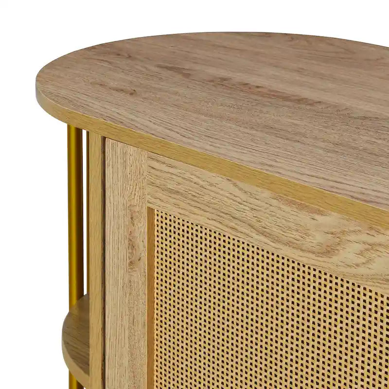 2-Door Curved Rattan Sideboard with Gold Trim