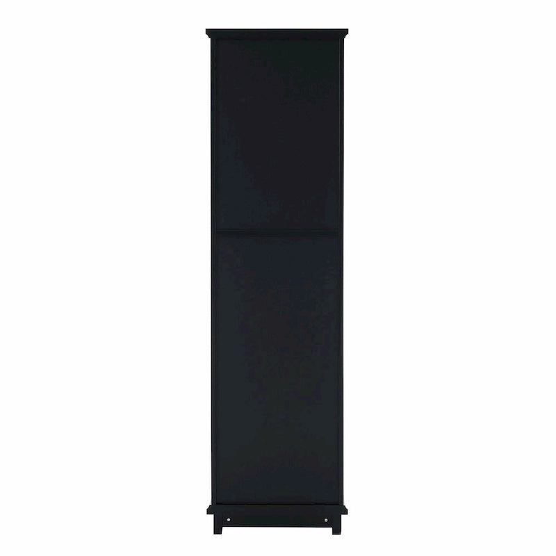 Tall Free-Standing Bathroom Storage Cabinet with Glass Doors and Two Drawers
