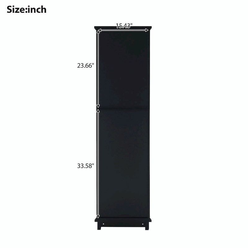 Tall Free-Standing Bathroom Storage Cabinet with Glass Doors and Two Drawers